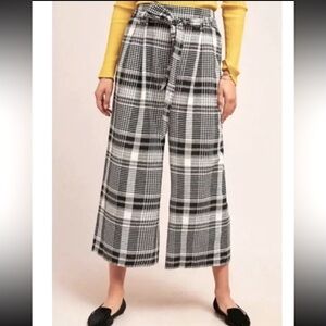 Women’s Anthropologie Ett Twa Black & White Plaid Cropped Wide Leg Pants